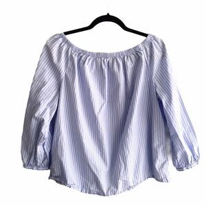 GAP Cotton Oversized Striped Off Shoulder Blouse Blue White S